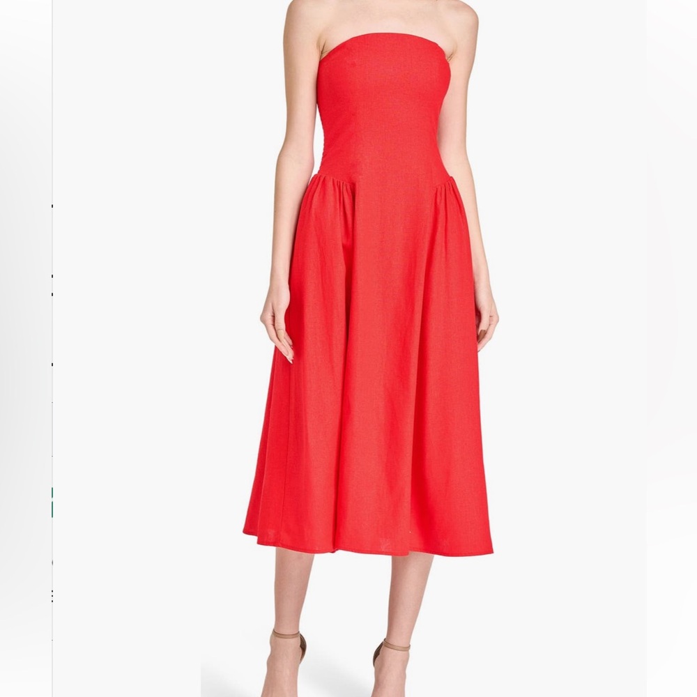 Wayf Strapless Red Midi Dress